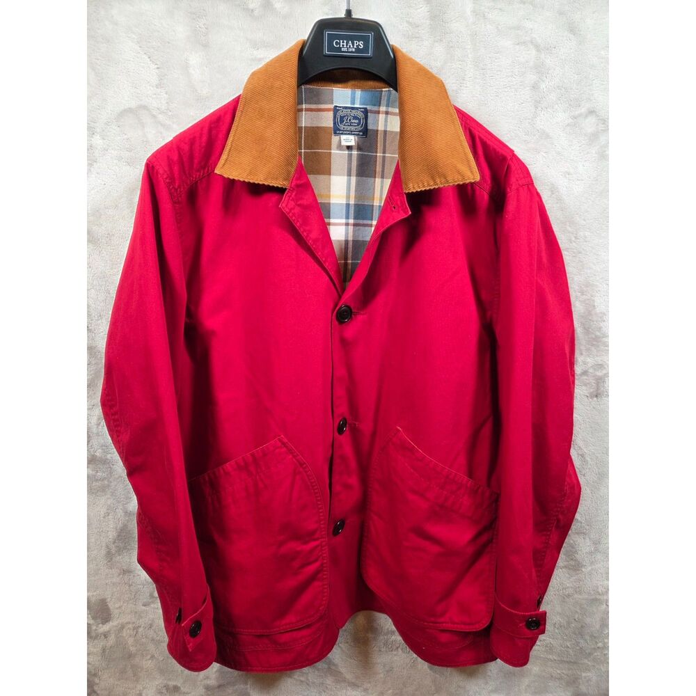 J.Crew Men’s Barn Jacket Red Cotton Canvas Corduroy Collar Plaid Lined M
